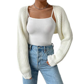 Women s Open Front Cropped Cardigan Long Sleeve Solid Color Ribbed Knit Shrug Sweater Bolero Tops