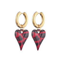 New Fashion Acrylic Resin Leopard Heart Pendant Hoop Earrings Woman Gold Color Thick Stainless Steel Ear Buckle Female Jewelry