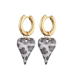 New Fashion Acrylic Resin Leopard Heart Pendant Hoop Earrings Woman Gold Color Thick Stainless Steel Ear Buckle Female Jewelry