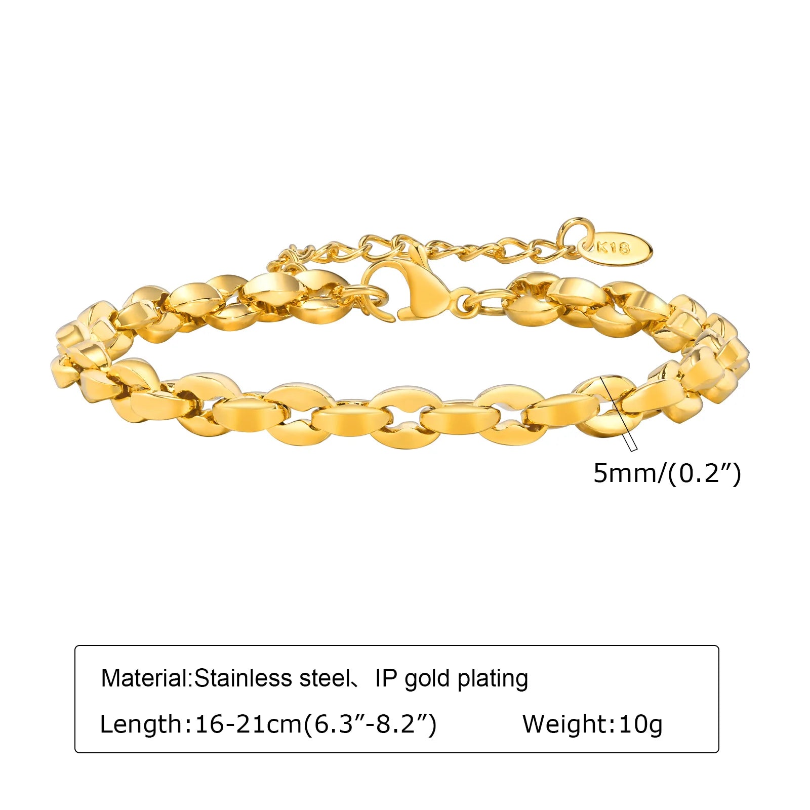Women Stainless Steel Chain Bracelet,18K Gold Plated Twist Paperclip Adjustable Link Bracelet,Chunky Stackable Layered Jewelry