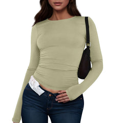 Cotton O Neck Long Sleeve Shirt Women Sexy Cropped Tops 2025 Autumn Black Casual Skinny Slim Basic Woman T Shirts White Clothing