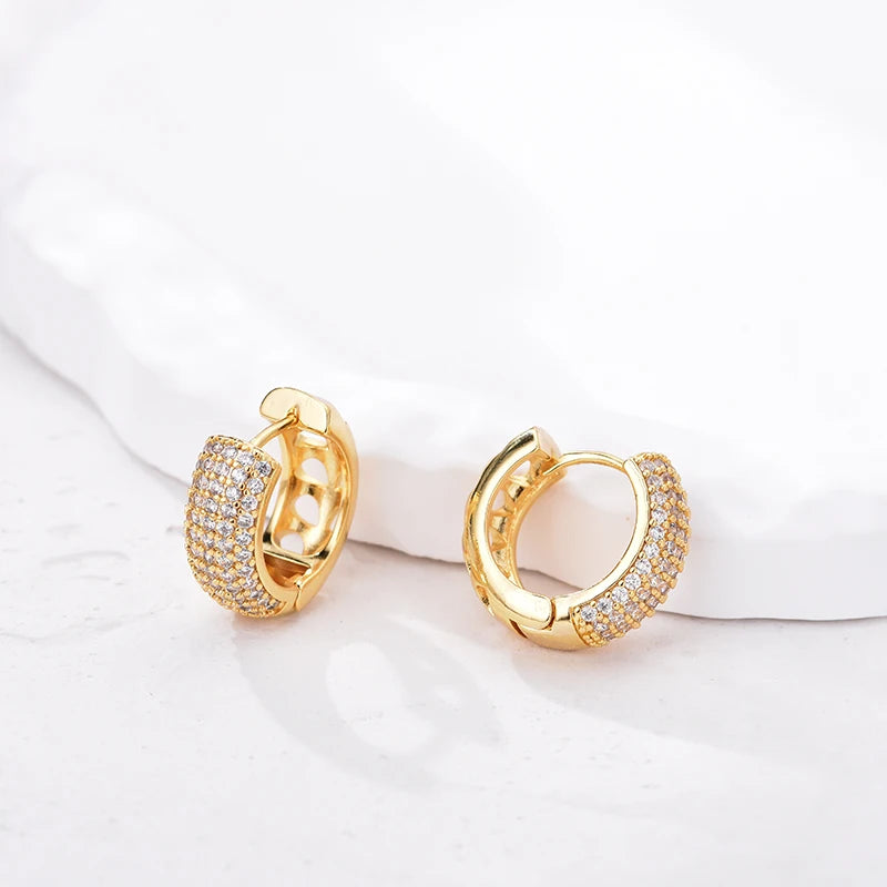 Luxury AAAA Zirconia Round Huggie Hoop Earrings For Women Geometric Ear Buckle Wedding Engagement Party Trendy Classic Jewelry