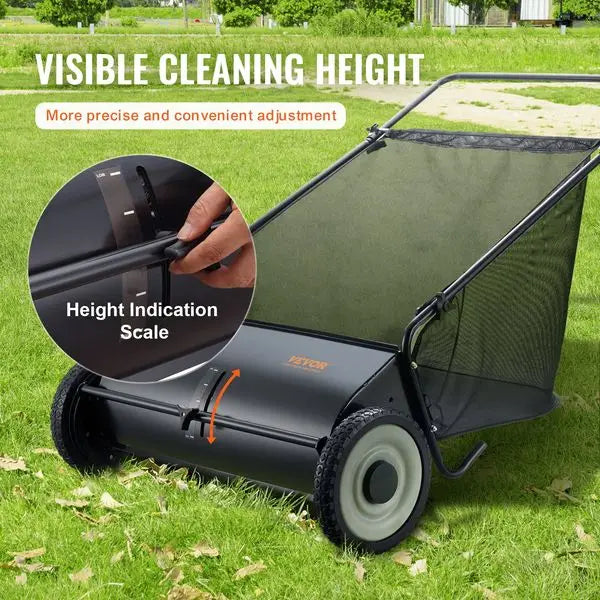 VEVOR Push Lawn Sweeper, 26 Inch Leaf & Grass Collector, Strong Rubber Wheels & Heavy Duty Thickened Steel Durable to Us