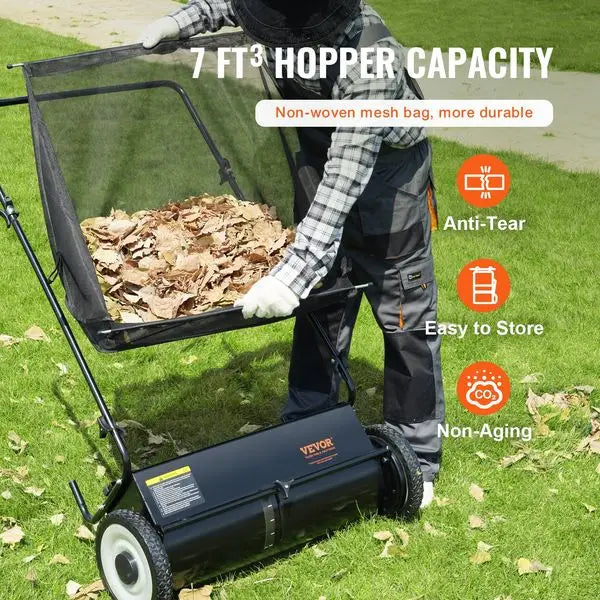 VEVOR Push Lawn Sweeper, 26 Inch Leaf & Grass Collector, Strong Rubber Wheels & Heavy Duty Thickened Steel Durable to Us