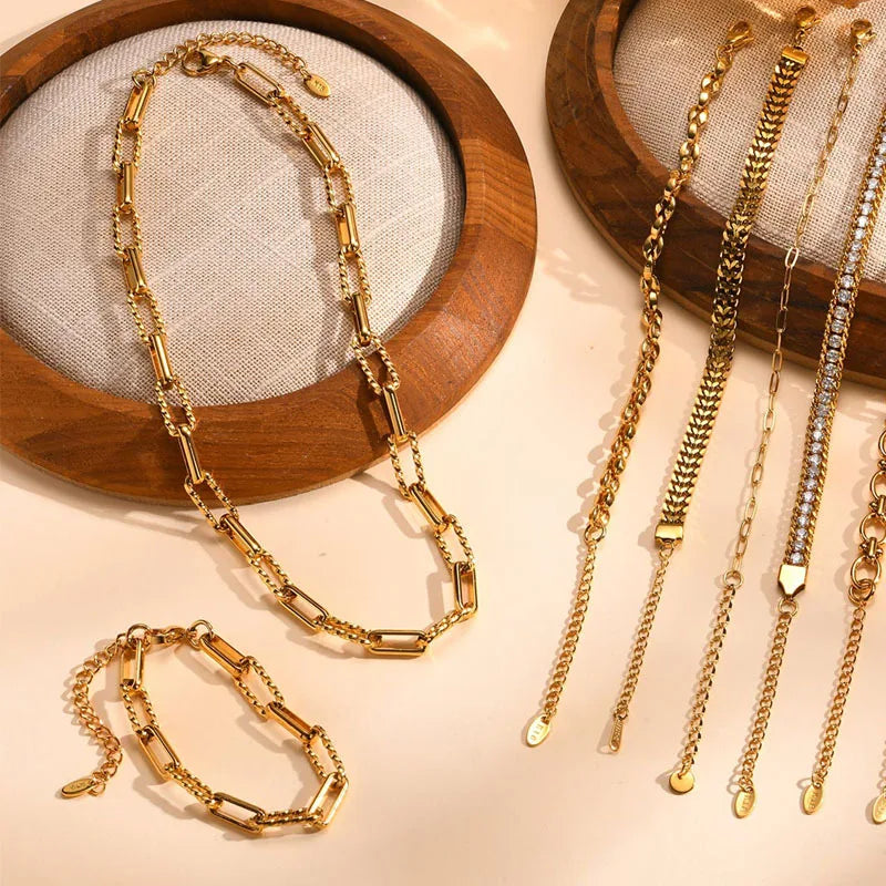 Women Stainless Steel Chain Bracelet,18K Gold Plated Twist Paperclip Adjustable Link Bracelet,Chunky Stackable Layered Jewelry
