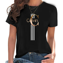 Luxury Brand Fashion Printed Crew Neck Clothing Short Sleeve Summer Women's Trend Y2K Tops
