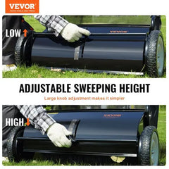 VEVOR Push Lawn Sweeper, 26 Inch Leaf & Grass Collector, Strong Rubber Wheels & Heavy Duty Thickened Steel Durable to Us