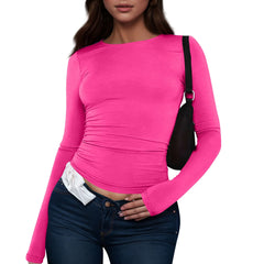 Cotton O Neck Long Sleeve Shirt Women Sexy Cropped Tops 2025 Autumn Black Casual Skinny Slim Basic Woman T Shirts White Clothing